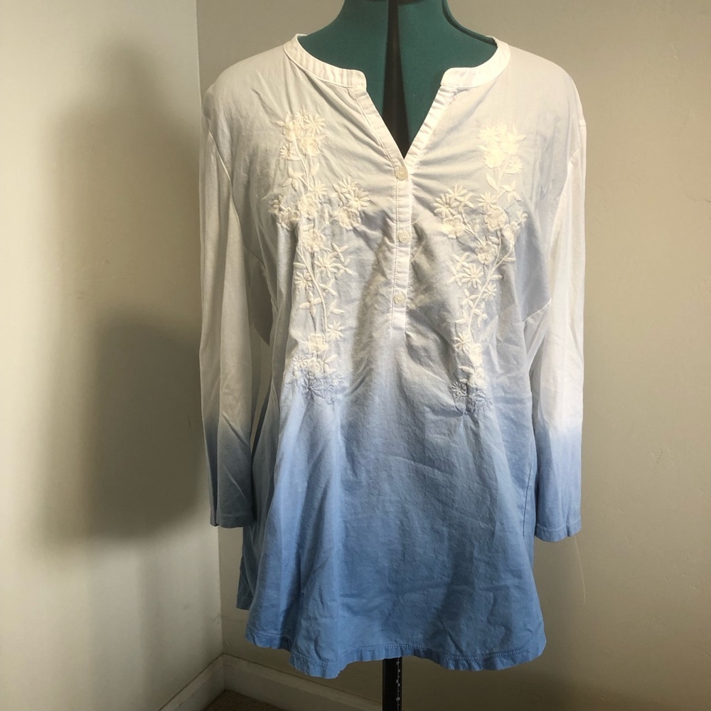Tommy Hilfiger White and Blue Embroidered Tunic XL